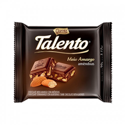 CHOCOLATE TALENTO MEIO AMARGO COM AMÊNDOAS 12/90 GR