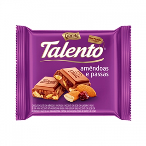 CHOCOLATE TALENTO AMÊNDOAS E PASSAS 12/90 GR
