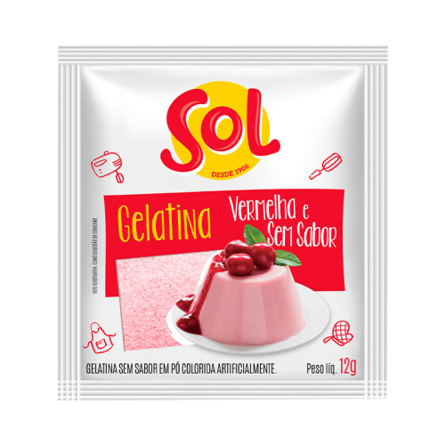 GELATINA VERMELHA SEM SABOR SOL 12 GR