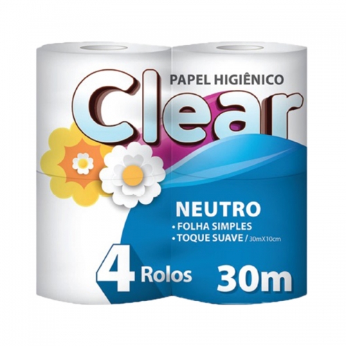 PAPEL HIGIÊNICO CLEAR NEUTRO 30 METROS 16/4 UN