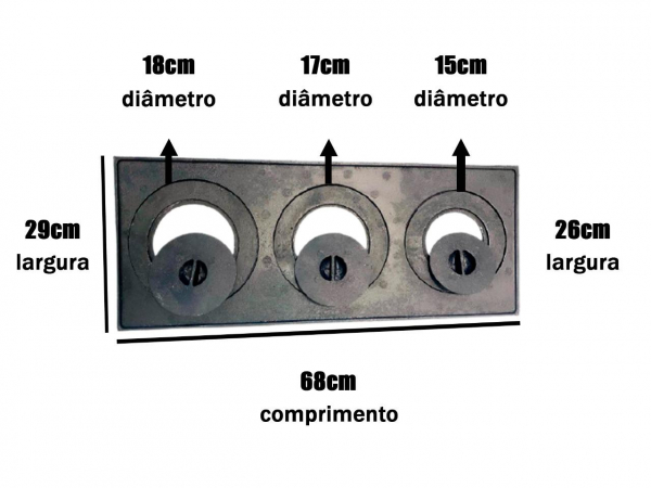 Chapa Para Fogão 3 Furos Com Redução Completa (68X29X26Cm) | CTC Fundidos